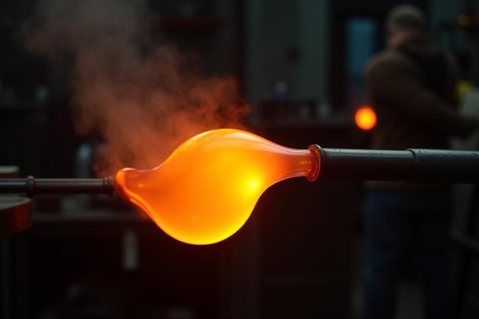 Glassblowing workshop with molten glass